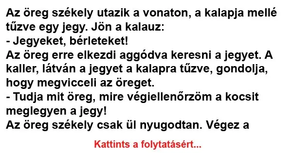 Vicc Az oreg szekely utazik a vonaton a kalapja melle jpeg